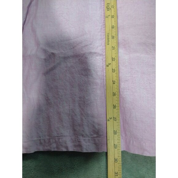 Lands End Shirt Mens Large Purple Linen Button Up Short Sleeve Casual Beach - Picture 3 of 7